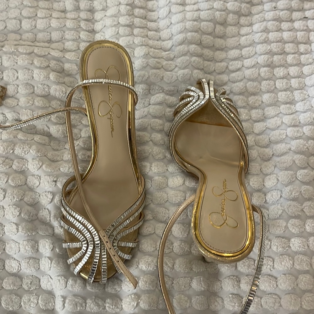 Gold and rhinestone heels